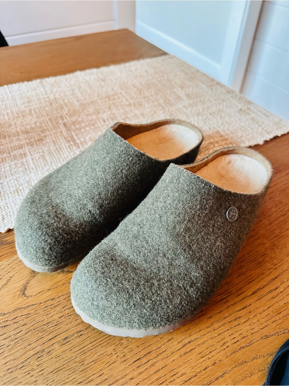 Birkenstock Olive Green Wool Slip-On Clogs for Women